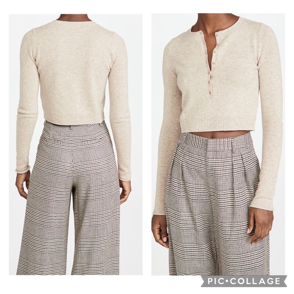 Reformation Sweaters - Reformation NWOT Large Cashmere Crop Henley Sweater Oatmeal Tan Buttons